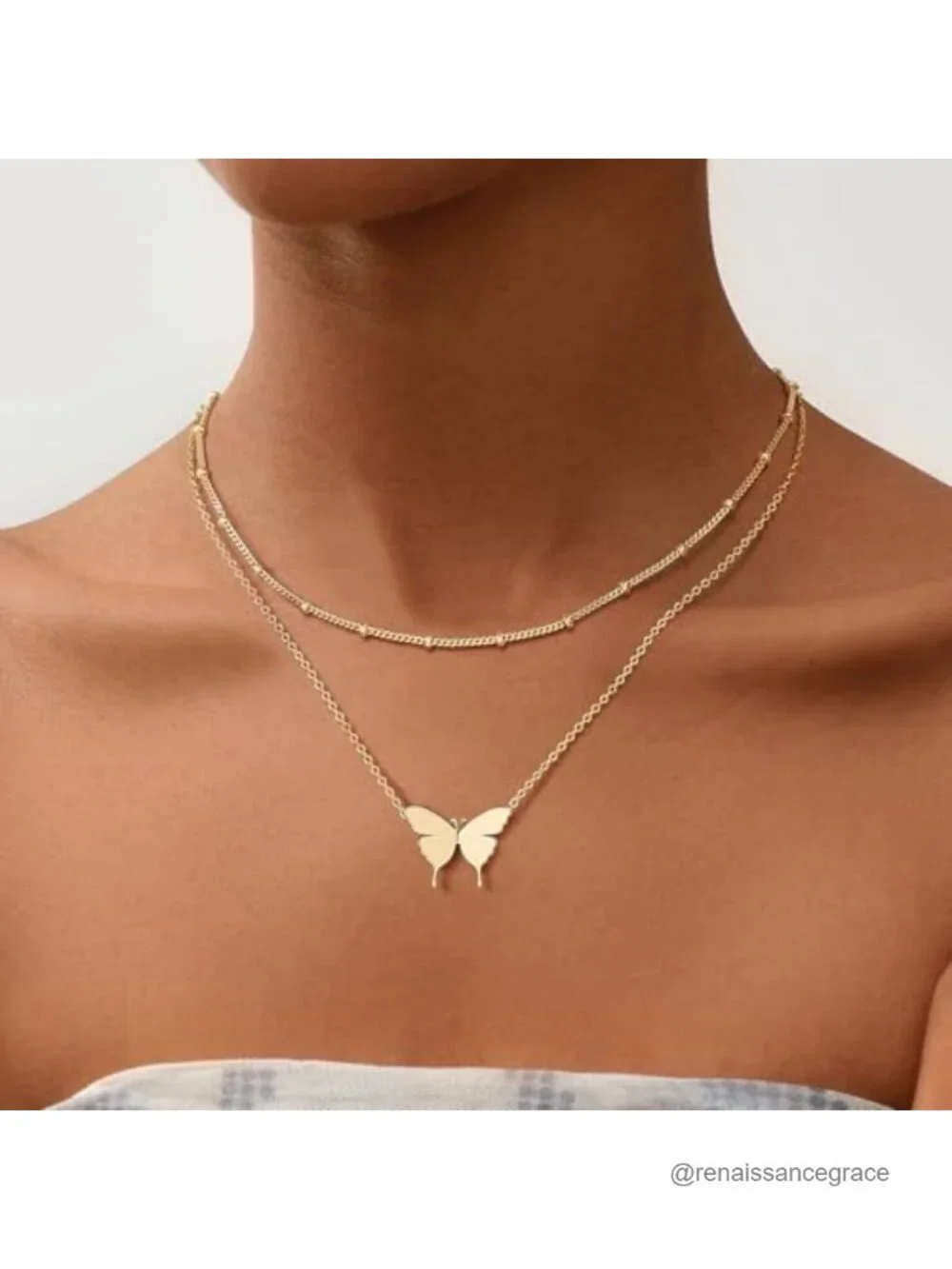 Dainty Polished Butterfly Initial Necklace, 18K Gold Plated Brass, Adjustable